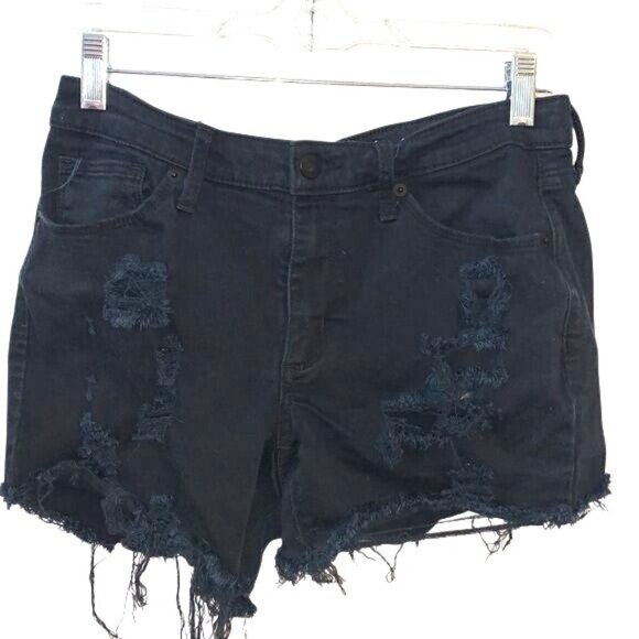 Universal Thread Black Distressed Denim Shorts Size 10 - Picture 1 of 10